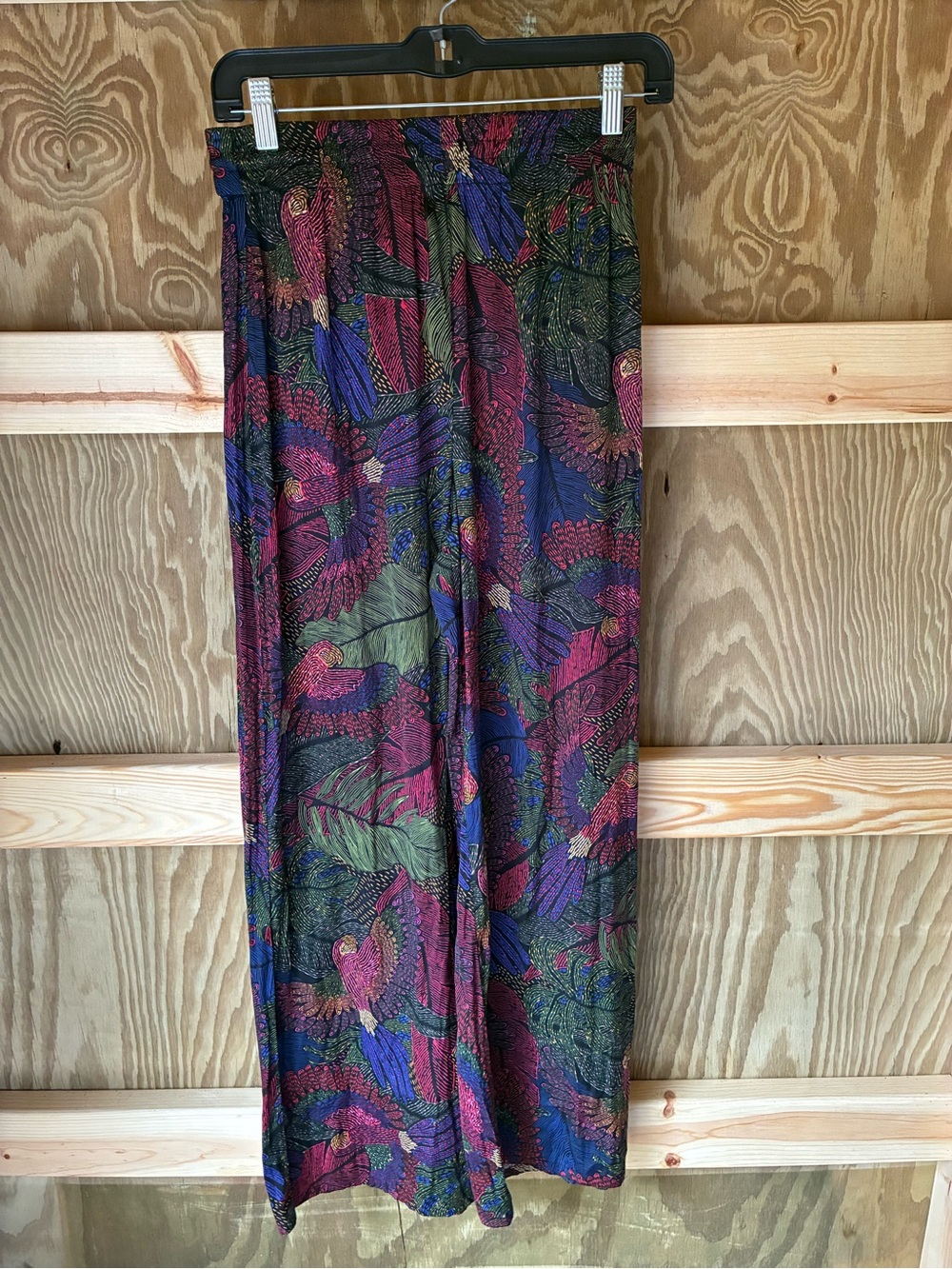 Rachel Zoe Wide-Leg Printed Palms & Parrots Pants in Blue, Green, Magenta